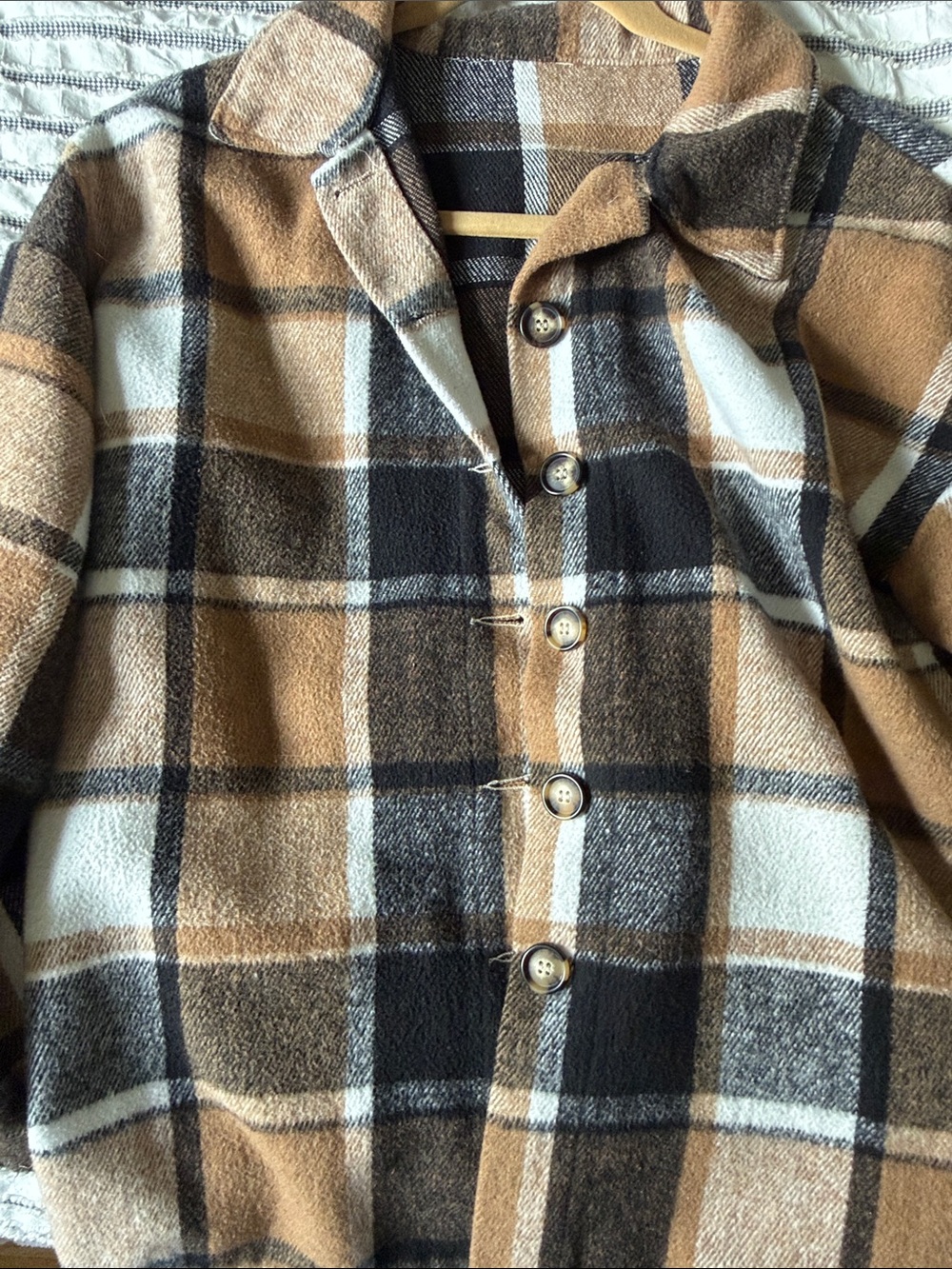 Plaid Open-Front Shacket Jacket - Brown/Black/White - Picture 3 of 3